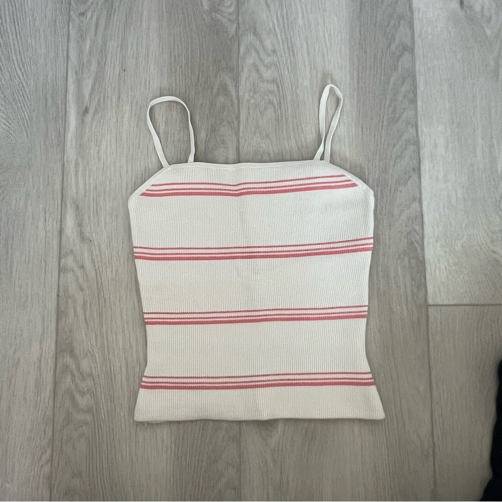Aritzia Babaton Cream and Salmon Striped Sculpt Knit Tank